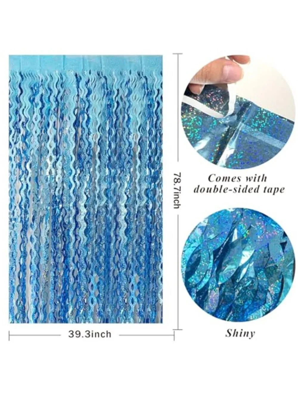 Blue Tinsel Fringe Backdrop Party Streamers Curtain Photo Booth Decor Set